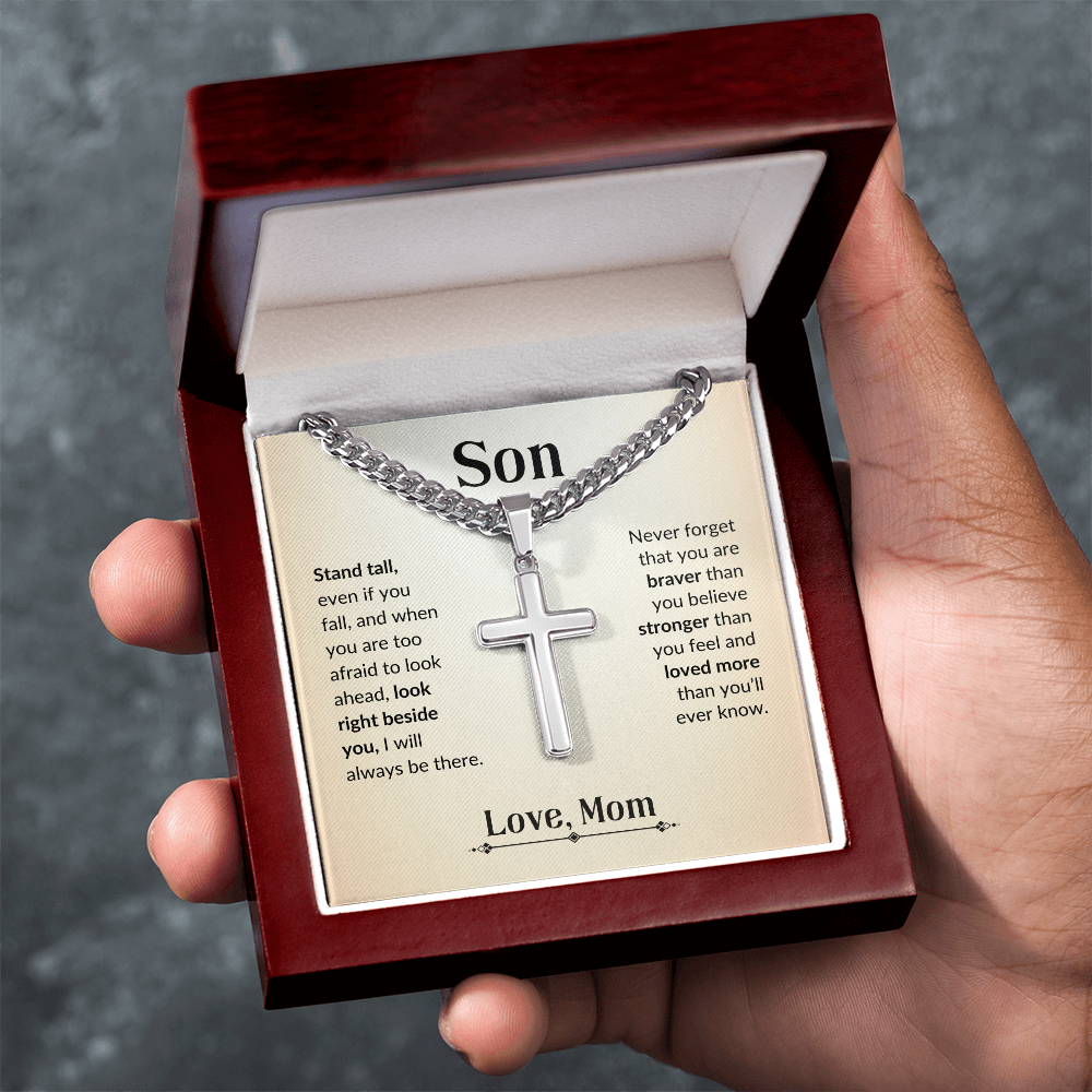 Son - You Are Strong | Cuban Chain & Cross | Unique Message Card | Perfect Valentines Gift | Mens Jewelry Accessories | NOT SOLD in stores | USA: 2-8 Business Days