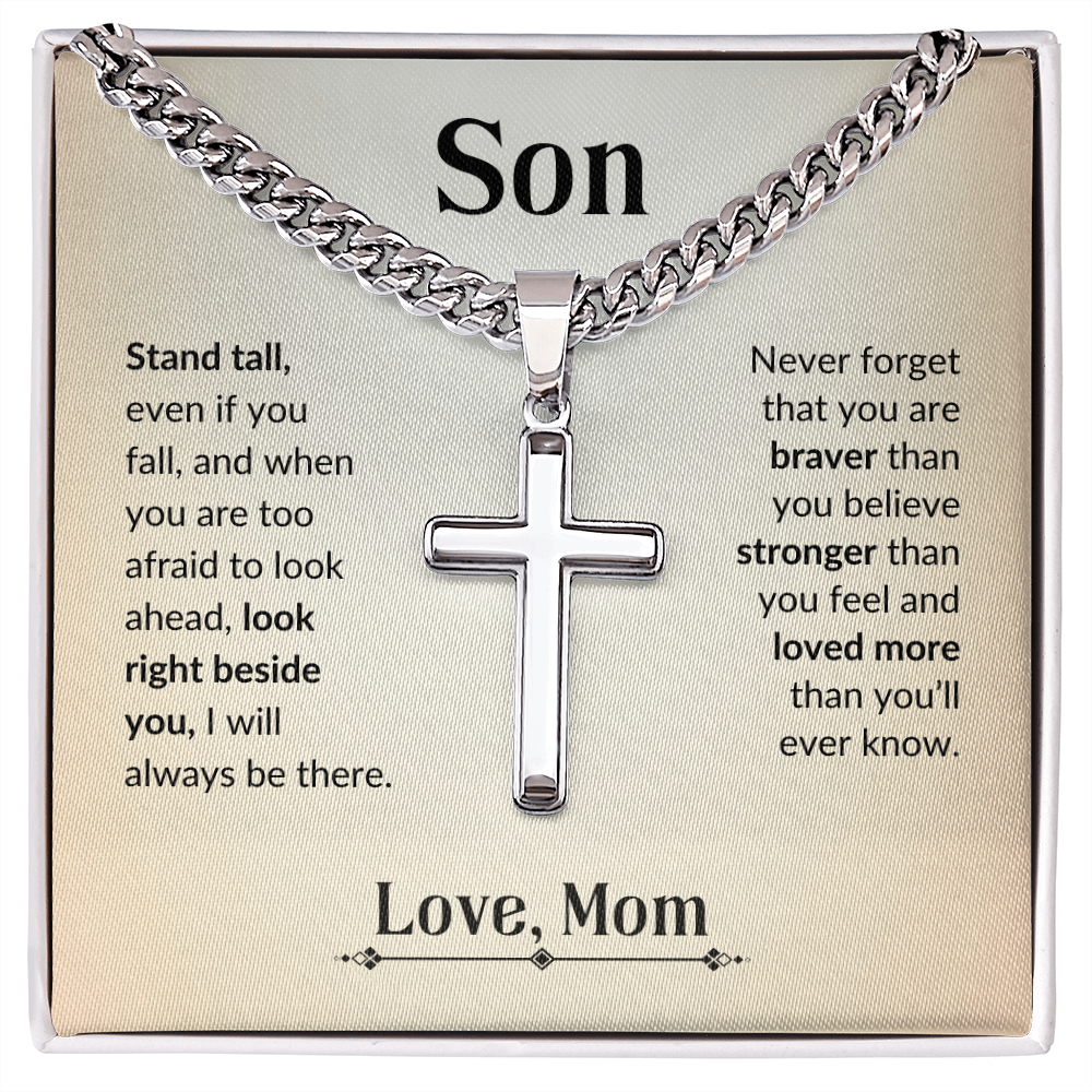 Son - You Are Strong | Cuban Chain & Cross  | Unique Message Card | Perfect Valentines Gift | Mens Jewelry Accessories | NOT SOLD in stores | USA: 2-8 Business Days