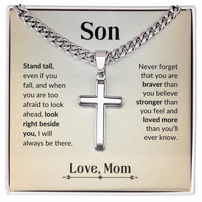 Son - You Are Strong | Cuban Chain & Cross  | Unique Message Card | Perfect Valentines Gift | Mens Jewelry Accessories | NOT SOLD in stores | USA: 2-8 Business Days