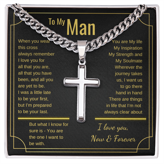 My Man - My Inspiration | Cuban Chain & Cross  | Unique Message Card | Perfect Valentines Gift | Mens Jewelry Accessories | NOT SOLD in stores | USA: 2-8 Business Days