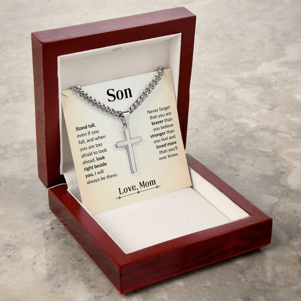 Son - You Are Strong | Cuban Chain & Cross  | Unique Message Card | Perfect Valentines Gift | Mens Jewelry Accessories | NOT SOLD in stores | USA: 2-8 Business Days