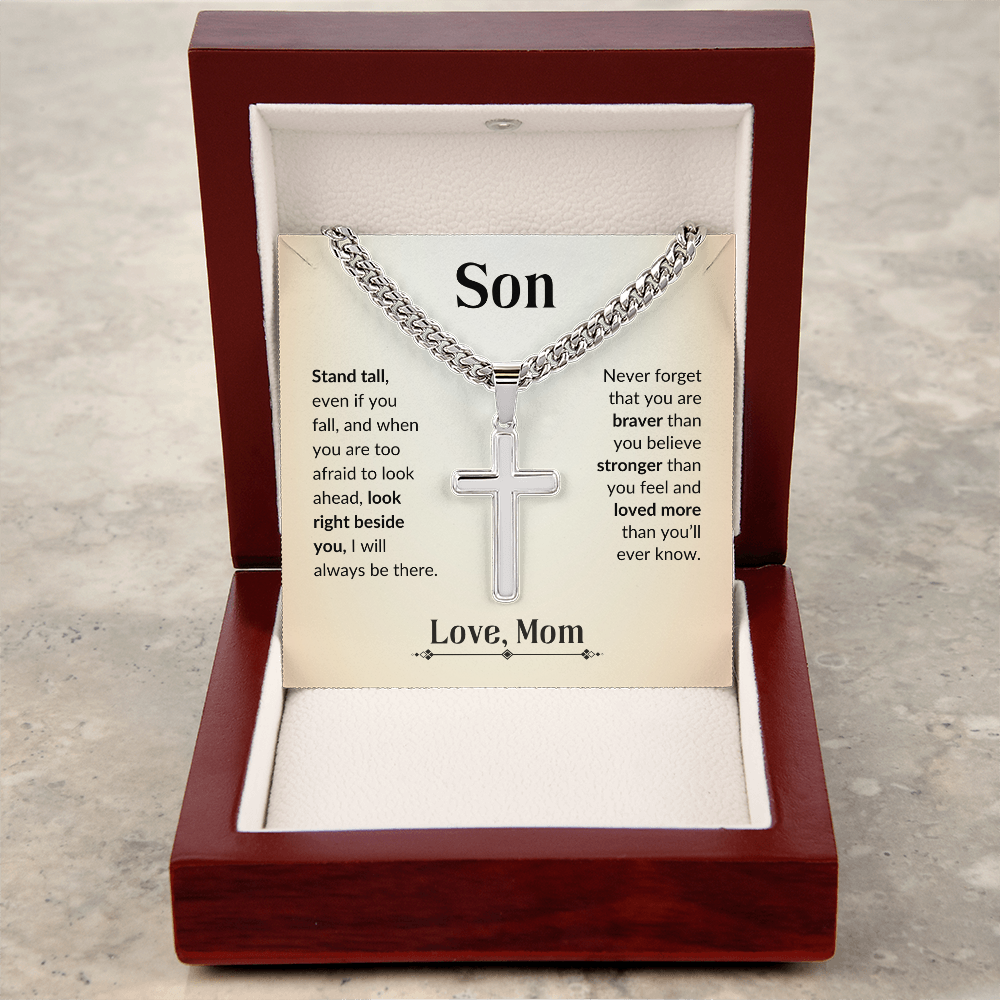 Son - You Are Strong | Cuban Chain & Cross  | Unique Message Card | Perfect Valentines Gift | Mens Jewelry Accessories | NOT SOLD in stores | USA: 2-8 Business Days