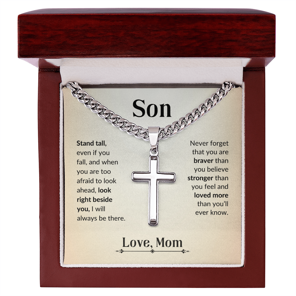 Son - You Are Strong | Cuban Chain & Cross  | Unique Message Card | Perfect Valentines Gift | Mens Jewelry Accessories | NOT SOLD in stores | USA: 2-8 Business Days