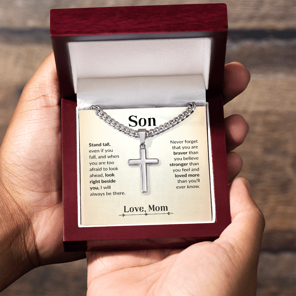 Son - You Are Strong | Cuban Chain & Cross  | Unique Message Card | Perfect Valentines Gift | Mens Jewelry Accessories | NOT SOLD in stores | USA: 2-8 Business Days