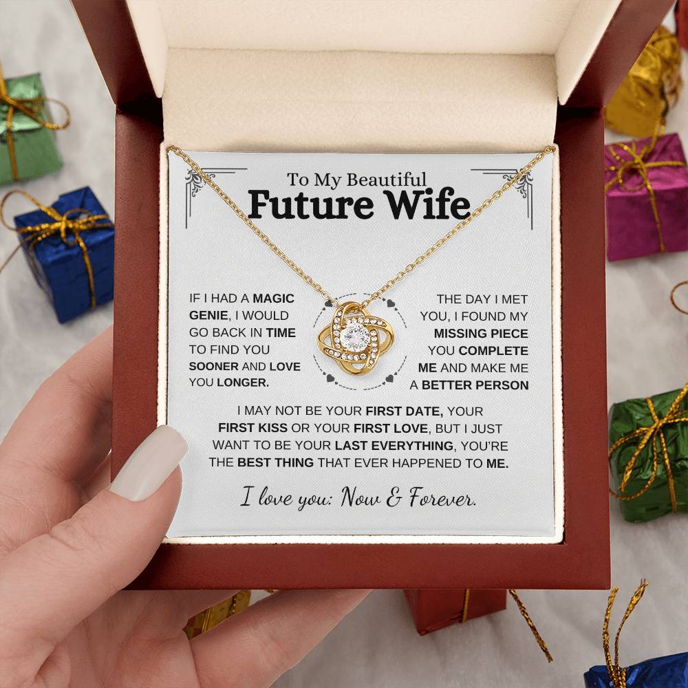 Beautiful Future Wife - You Complete Me | Love Knot Necklace | Unique Message Card | Perfect Valentines Gift | Ladies Jewelry Accessories | NOT SOLD in stores | USA: 2-8 Business Days