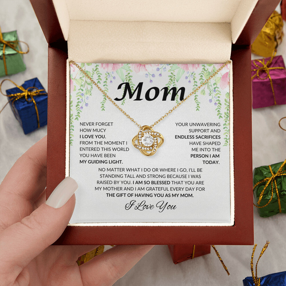 Mom - My Guiding Light | Love Knot Necklace | Unique Message Card | Perfect Valentines Gift | Ladies Jewelry Accessories | NOT SOLD in stores | USA: 2-8 Business Days