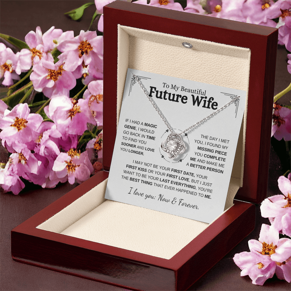 Beautiful Future Wife - You Complete Me | Love Knot Necklace | Unique Message Card | Perfect Valentines Gift | Ladies Jewelry Accessories | NOT SOLD in stores | USA: 2-8 Business Days